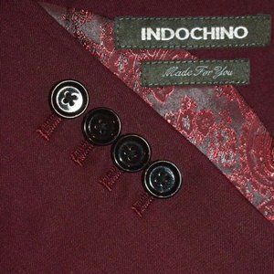 NEW 42L Indochino Maroon Peak Lapel wool Silk SUIT